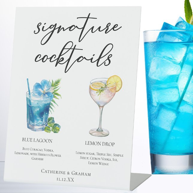 Coastal Wedding Signature Cocktails Menu Pedestal Sign (Creator Uploaded)