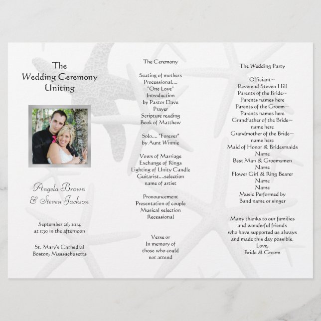 Coastal Wedding Starfish Tri-Fold Program (Front)