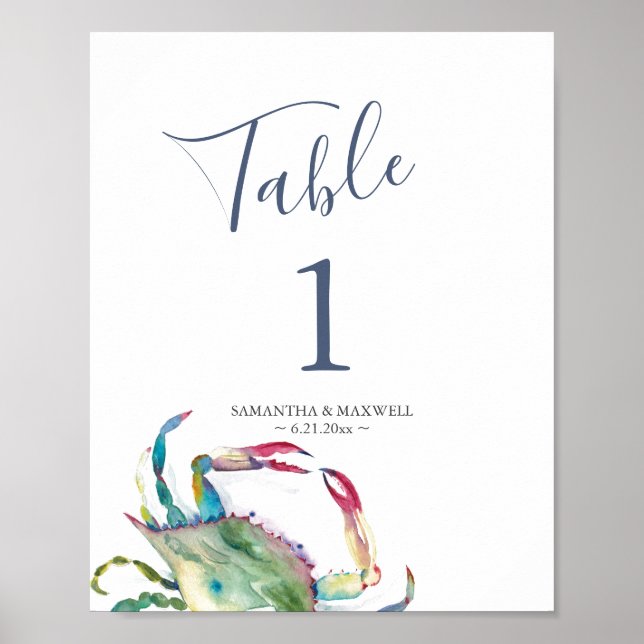 Coastal Wedding Table Number Poster (Front)