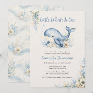 Coastal Whale First Birthday Invitation