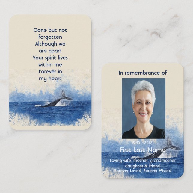 Coastal Whale Ocean Sea Memorial Pocket Keepsake Business Card (Front/Back)