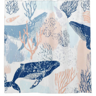 Coastal Whale Sea Life Coral Blue Peach (1)