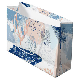 Coastal Whale Sea Life Coral Blue Peach (1) Large Gift Bag