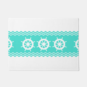 Coastal White Blue Helm Stripe Nautical Doormat