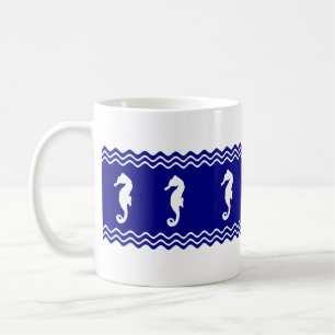 Coastal White Blue Ocean Seahorses Coffee Mug