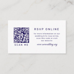Coastal White Blue Seachell QR code RSVP Wedding Enclosure Card