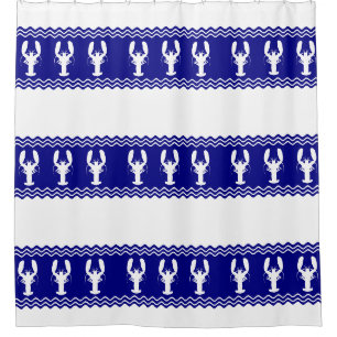 Coastal White Blue Stripe Lobster Pattern
