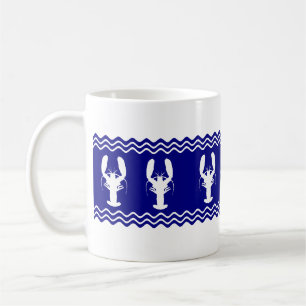 Coastal White Blue Stripe Lobster Pattern Coffee Mug