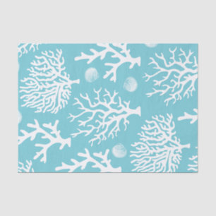 Coastal White Corals & Seashells Blue Tissue Paper