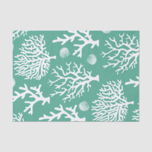 Coastal White Corals & Seashells Green Tissue Paper
