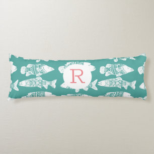 Coastal White Floral Fish Pattern & Sea Green Body Pillow