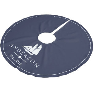 Coastal White Sailboat   Personalized Brushed Polyester Tree Skirt