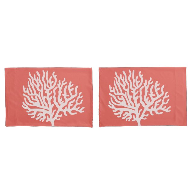 Coastal White Sea Coral & Coral Pink Pillowcase (Front-Set)