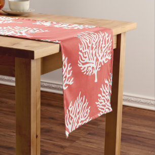 Coastal White Sea Coral & Coral Pink Short Table Runner