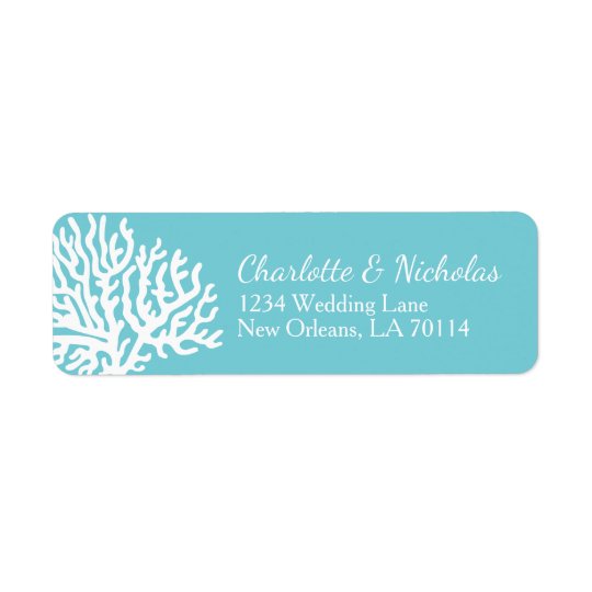 Coastal White Sea Coral Couple's Names Wedding Return Address Label