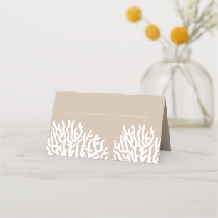 Coastal White Sea Coral & Cyan Blue Name Place Card