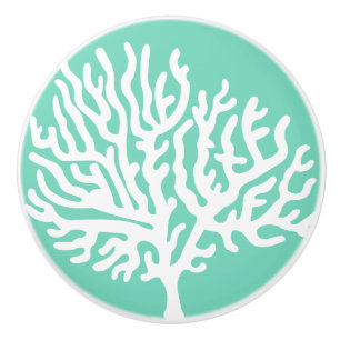 Coastal White Sea Coral & Sea Glass Green Ceramic Knob