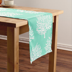 Coastal White Sea Coral & Sea Green Short Table Runner