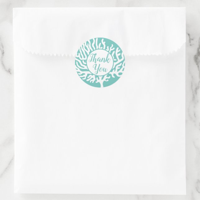Coastal White Sea Coral Thank You Classic Round Sticker (Bag)