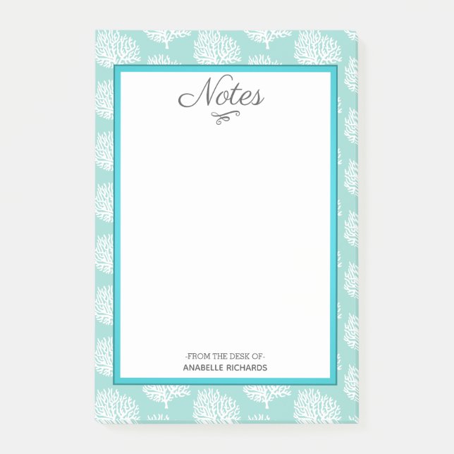 Coastal White Sea Corals & Sea Glass Green Post-it Notes (Front)
