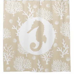 Coastal White Sea Corals & Taupe Seahorse