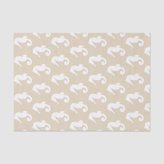 Coastal White Seahorses & Taupe Tissue Paper (Front)