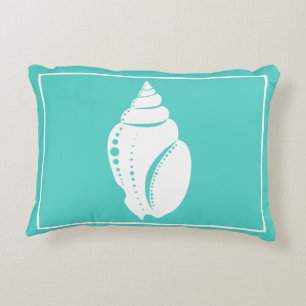 Coastal White Seashell & Sea Green Accent Pillow
