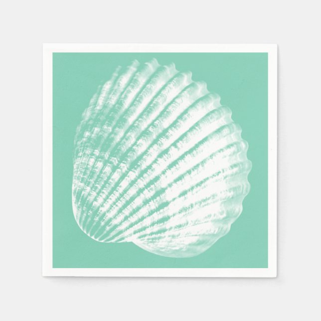 Coastal White Seashell & Sea Green Napkin (Front)