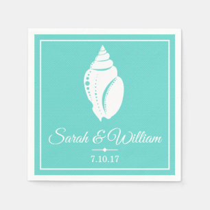 Coastal White Seashell & Sea Green   Personalized Napkin
