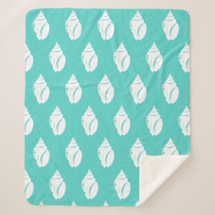 Coastal White Seashells & Sea Green Sherpa Blanket