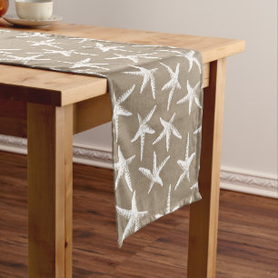 Coastal White Starfish & Faux Burlap Short Table Runner