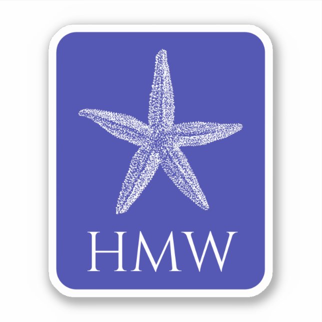Coastal White Starfish on Navy Blue Monogram (Front)