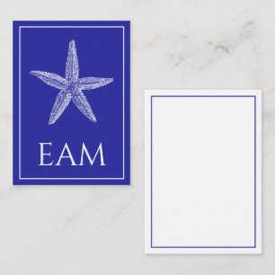Coastal White Starfish on Navy Blue Monogram Card