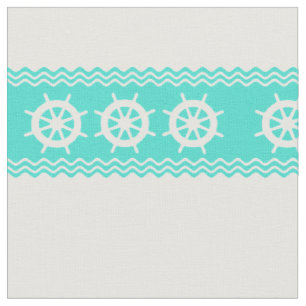 Coastal White Turquoise Helm Stripe Nautical Fabric