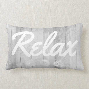 Coastal White Wood & Seashells Relax Lumbar Pillow