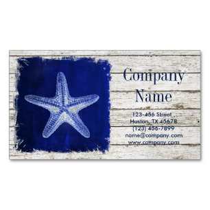 coastal whitewashed wood nautical blue starfish Magnetic business card