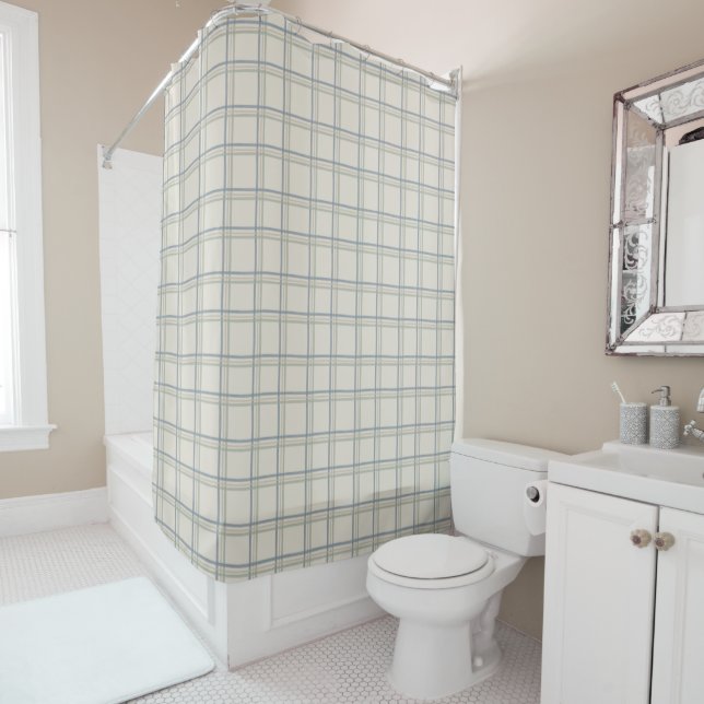 Coastal Windowpane Plaid Pattern in Soft Blue Sage (In Situ)