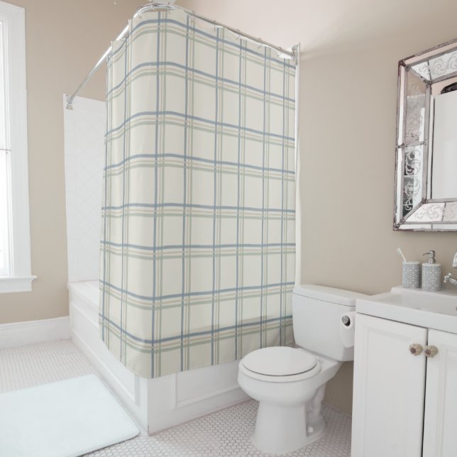 Coastal Windowpane Plaid Pattern in Soft Blue Sage (In Situ)