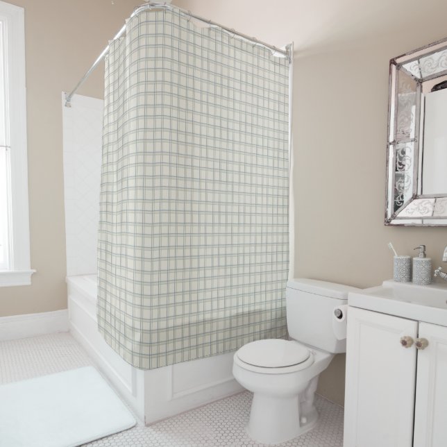 Coastal Windowpane Plaid Pattern in Soft Blue Sage (In Situ)