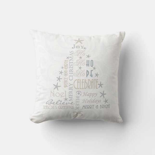 Coastal Xmas Tree Throw Pillow (Front)