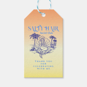 Coastal Yellow Mermaid Cowgirl Birthday Thank You Gift Tags