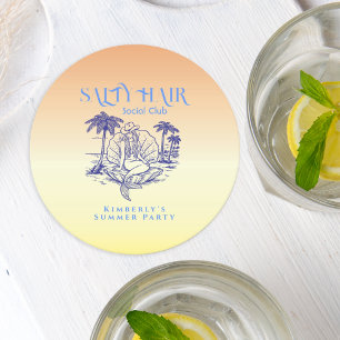 Coastal Yellow Mermaid Cowgirl Summer Party Round Paper Coaster