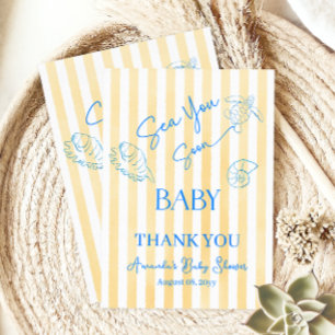 Coastal Yellow Stripes Sea You Soon Baby Shower Thank You Card