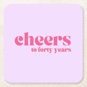 Coaster, 40th birthday, Retro Purple & Pink  Square Paper Coaster