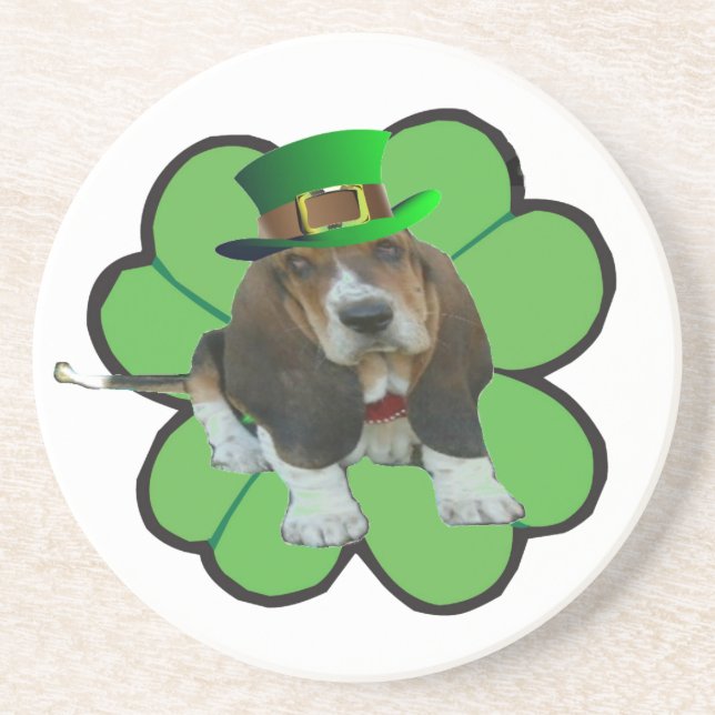 Coaster Basset Hound Happy St.Patrick's Day Clover (Front)