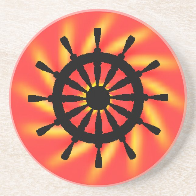 Coaster - Black Ship's Helm with Spiral Background (Front)