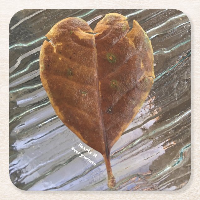 Coaster cracked leaf heart in rippled water (Front)