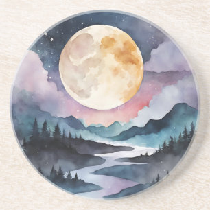 Coaster Full Moon Over Mountains And Forest 