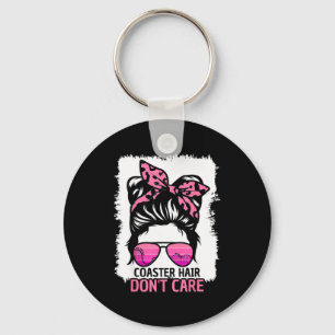 Coaster Hair Don't Care Roller Coaster Messy Bun T Keychain