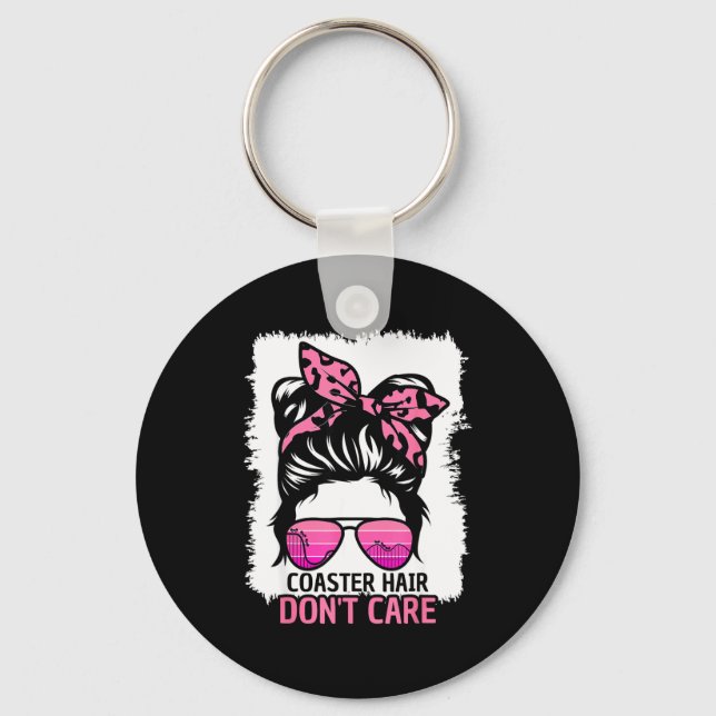 Coaster Hair Don't Care Roller Coaster Messy Bun T Keychain (Front)